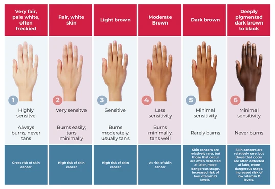 Skin Types vs cancer risk chart